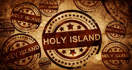 Holy island, vintage stamp on paper background