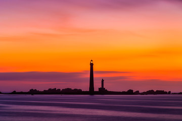 Le phare de l'&icirc;le vierge au couche du soleil
