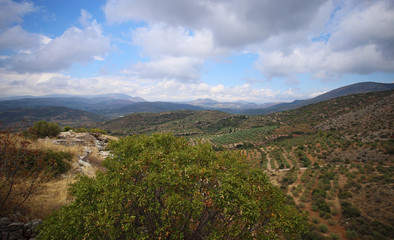 Naklejka premium Landscape around Mycenae and ruins of the ancient city
