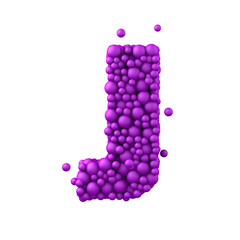 Letter J made of plastic beads, purple bubbles, 3d render