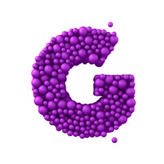 Letter G made of plastic beads, purple bubbles, 3d render