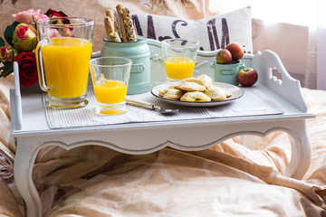 Tray with breakfast food