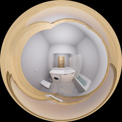 3d illustration 360 degrees panorama of bathroom interior design