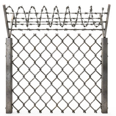 iron fence with barbed wire on an isolated white background. 3d illustration