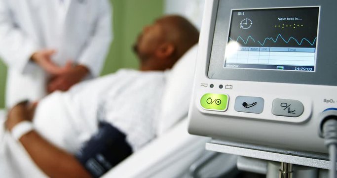 Close-up of heart rate monitor in icu at hospital
