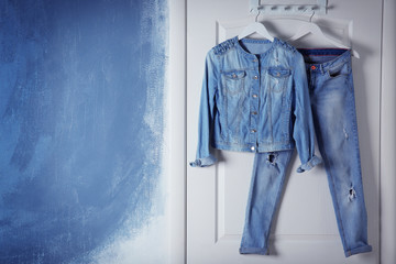 Female clothes hanging on door