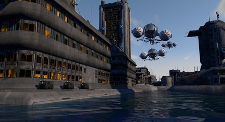 Fototapeta premium Futuristic Cityscape 3D Rendering