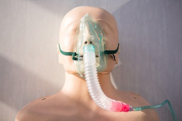 Close-up of dummy with oxygen mask