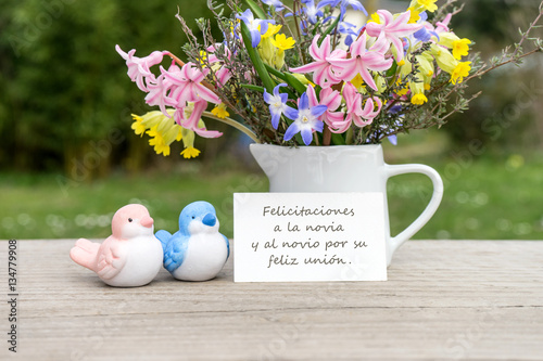  wedding Spanish greeting card with the text We congratulate the 