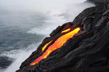 lava ocean entry in the morning