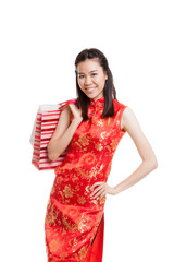 Asian girl in chinese cheongsam dress.