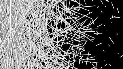 Abstract Background of a Web of Tangled White Strips in a Chaotic Pattern over Black.  3D illustrated.  - obrazy, fototapety, plakaty
