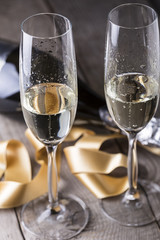 two champagne glasses and bottle,valentines day