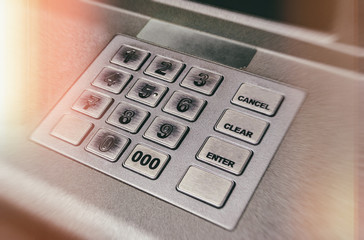 Close up ATM EPP machine keyboard or buttons of Automated Teller Machine (Cash M