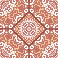 Vector seamless pattern with bright ornament. Tile in Eastern style. Ornamental lace tracery. Ornate swirl geometrical decor for wallpaper. Traditional arabic mosaic design