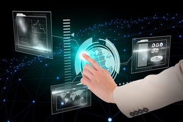 Composite image of businesswoman pointing 3d