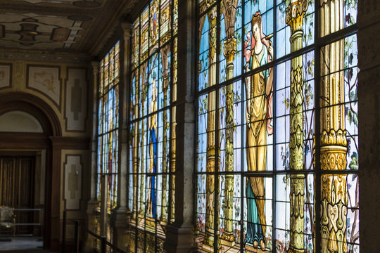 Stained glass windows inside the Castle of Chapultepec in Mexico City - Mexico