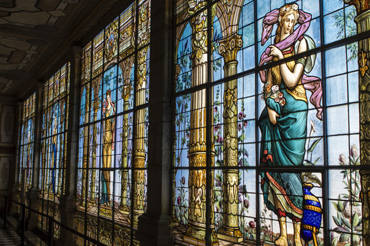 Stained glass windows inside the Castle of Chapultepec in Mexico City - Mexico