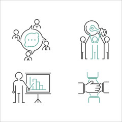 Fototapeta premium Business teamwork outline icons vector.
