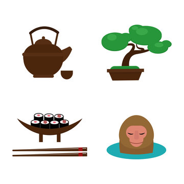 Sushi food and japan landmark travel icons vector illustration.