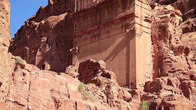 Uneishu Tomb in Petra - ancient historical and archaeological rock-cut city in Hashemite Kingdom of Jordan. UNESCO world heritage site
