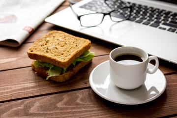 concept of lunch in officeat work top view