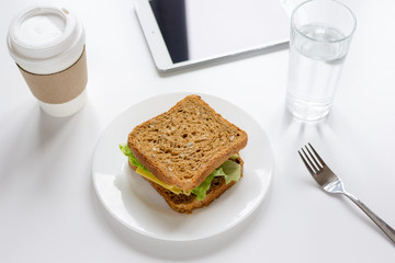 concept of lunch in officeat work top view