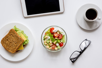 concept of lunch break at work top view mock up