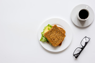 concept of lunch break at work top view mock up