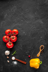 concept cook work on dark background top view mock up