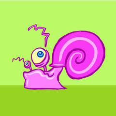 funny cartoon joyful snail crawling somewhere vector illustration