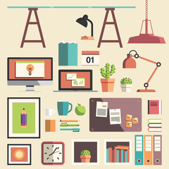 Set of office desktop equipment flat design