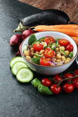 Healthy homemade chickpea and veggies salad, diet, vegetarian, v