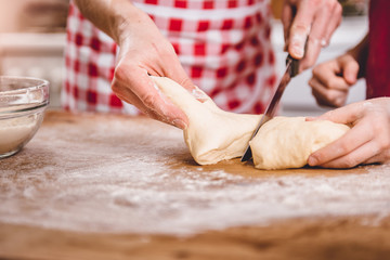 Mother handle pizza dough