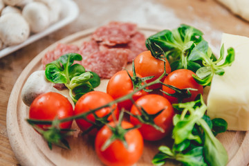 Pizza preparation set of ingredients
