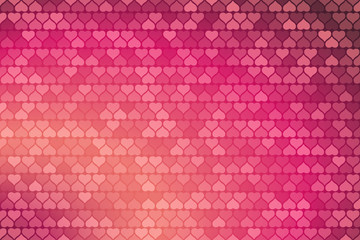 Vector Happy Valentine's Day gradient light red and dark pink background with heart silhouettes different shades.