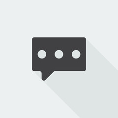 Black flat Message icon with long shadow on white background