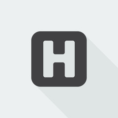 Black flat Hospital Sign icon with long shadow on white backgrou