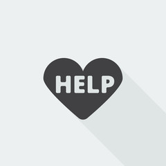 Black flat Defibrillator  icon with long shadow on white backgro