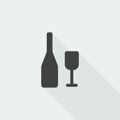 Black flat Wine icon with long shadow on white background
