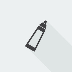 Black flat Baby Bottle icon with long shadow on white background