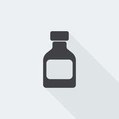 Black flat Medicine Bottle icon with long shadow on white backgr