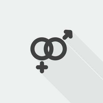 Black flat Gender icon with long shadow on white background