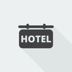 Black flat Hotel Sign icon with long shadow on white background