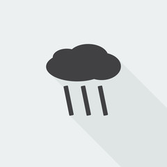 Black flat Rain icon with long shadow on white background