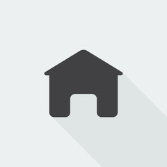 Black flat Home icon with long shadow on white background