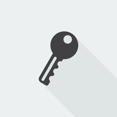 Black flat Key icon with long shadow on white background