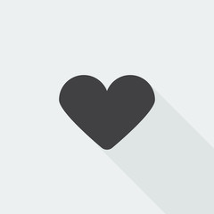 Black flat Heart icon with long shadow on white background