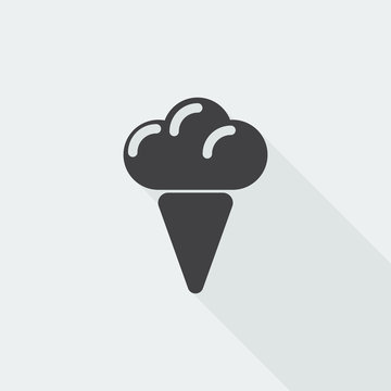 Black flat Ice Cream icon with long shadow on white background