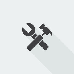 Black flat Service icon with long shadow on white background